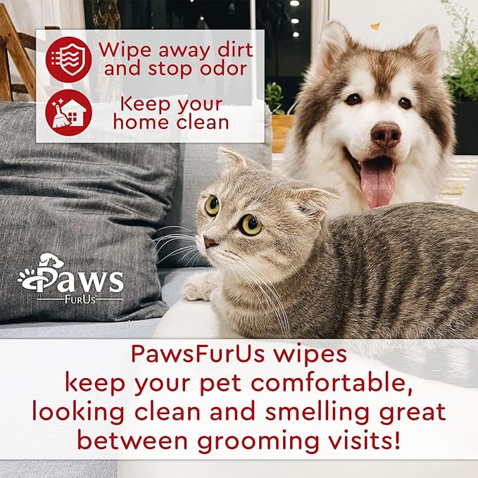 PawsFurUs® All-Natural Pet Wipes for Dogs & Cats - Doctor-Formulated for Total Pet Care with Antifungal & Antibacterial Protection, pH Balancing, Moisturizing, Deodorizing & Fast Itch Relief - 72ct.