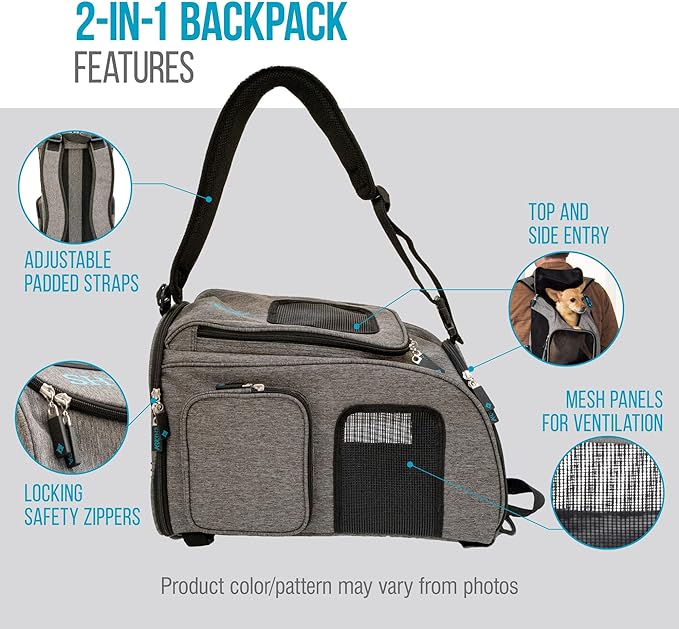Sherpa 2-in-1 Backpack Travel Pet Carrier, Airline Approved & Guaranteed On Board - Gray, Medium