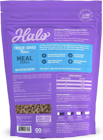 Halo Meal Bites Freeze Dried Raw Dog Food, Whitefish Recipe, Real Meat Dog Food Bag, Adult Recipe, 14-OZ Bag