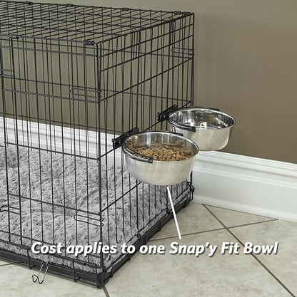 MidWest Homes for Pets Snap'y Fit Food Bowl | Pet Bowl, 20 oz. (2.5 cups) | Dog Bowl Easily Affixes to a Metal Dog Crate, Cat Cage or Bird Cage | Pet Bowl Measures 6L x 6W x 2H Inches,Silver