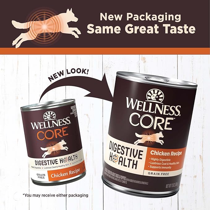 Wellness CORE Digestive Health Chicken & Beef Pate Variety Pack Grain Free Wet Dog Food, 13 Ounce Can (Pack of 6)