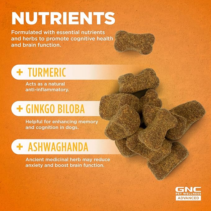 GNC Pets ADVANCED Cognitive Support for Dogs, 90 ct | Chicken Flavored Soft Chews for Dogs with Turmeric, Ginkgo Biloba, Ashwagandha to Support Cognitive Health | Made in the USA