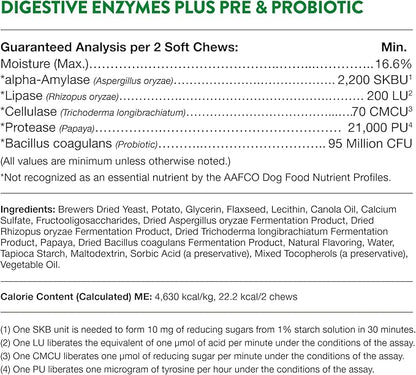 NaturVet – Digestive Enzymes - Plus Probiotics & Prebiotics – Helps Support Diet Change & A Healthy Digestive Tract – for Dogs & Cats (Soft Chews, 70 Count)
