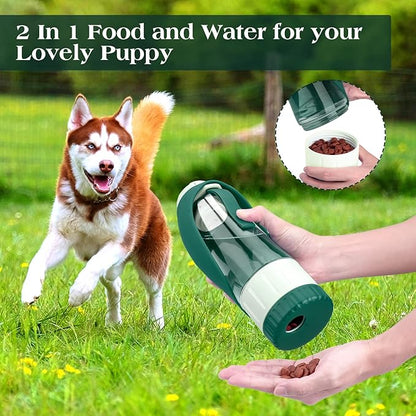Dog Water Bottle Dispenser for Walking, Pet Water Feeder Container portable with Drinking Cup Bowl Outdoor Hiking, Travel Large Green