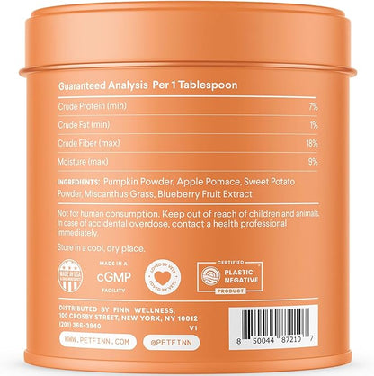 Finn Pumpkin Plus: Fast-Acting Digestive Relief for Loose Stool, Constipation, and Sensitive Stomachs | Superfood Meal Topper Powder for Dogs
