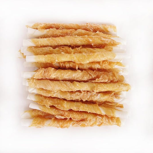 Dog Treats Chicken Wrapped White Rawhide Sticks, 5inch Long Lasting Dog Chew Treats, Strong The Jaws and Clean The Teeth, 8oz.
