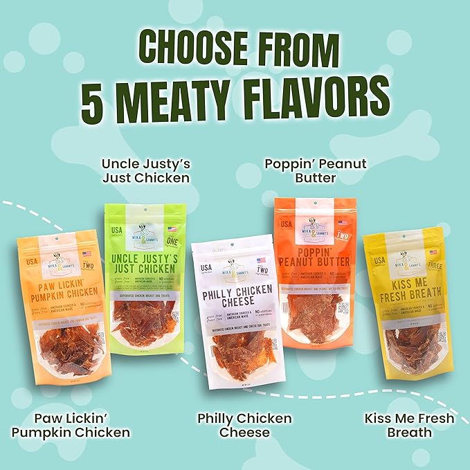 Gourmet Jerky Dog Treats - Natural Dog Treat Chicken Jerky for Dogs, Nutritious and Tasty Dog Jerky Treats Made in USA only, Cage-Free Chicken, No Additives(Mika & Sammy's Chicken Cheese 5 Oz)