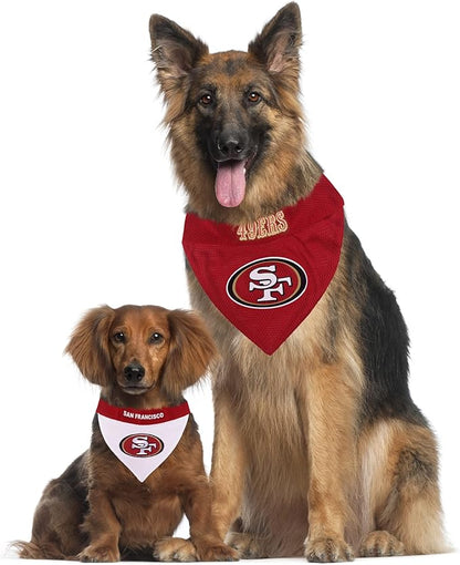 Pets First NFL DOG BANDANA - SAN FRANCISCO 49ERS REVERSIBLE PET BANDANA. 2 Sided Sports Bandana with a PREMIUM Embroidery TEAM LOGO, Small/Medium. - 2 Sizes & 32 NFL Teams available (SAN-3217-S-M)