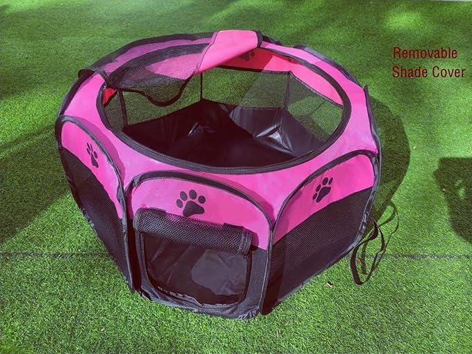 Portable Pet Playpen for Small Cat Dog Puppy Rabbit,Cat Kitten Playpen Indoor Outdoor with Carrying Case,Waterproof Bottom and Removable Zipper Top (S(28.7" x 28.7" x 16"), Rose)