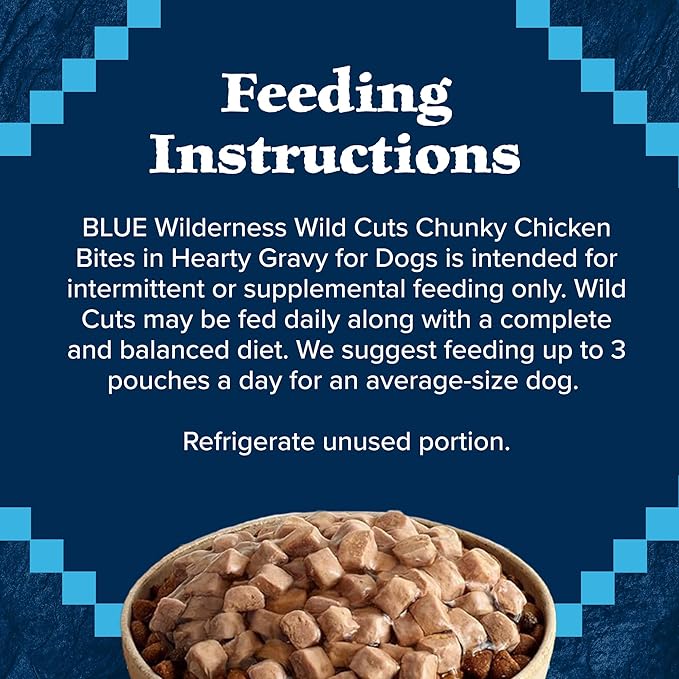 Blue Buffalo Wilderness Trail Toppers Wild Cuts High Protein Natural Wet Dog Food, Chunky Chicken Bites in Hearty Gravy, 3 Oz pouches (Pack of 24)