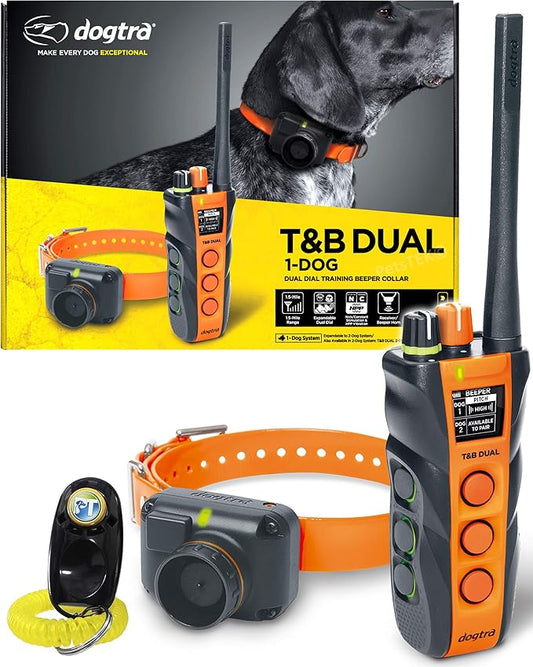 Dogtra T&B Dual Dial 1-Dog Remote Training and Beeper Collar - 1.5-Mile-Long Range, Sports Upland Hunting, Fully Waterproof, Rechargeable, Static, Locate - includes PetsTEK Trainer Clicker