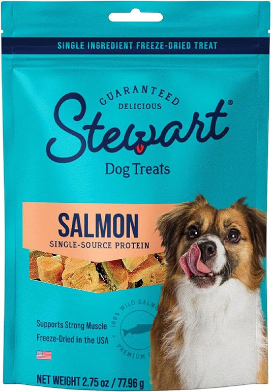 Stewart Freeze Dried Dog Treats, Wild Salmon, 2.75 oz Grain Free & Gluten Free, Resealable Pouch, Single Ingredient, training treat in Beef Liver, Salmon, Chicken Liver & Chicken Breast 4, 14, 21 oz