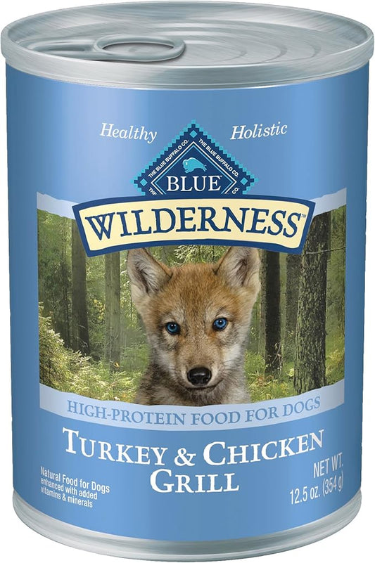 Blue Buffalo Wilderness High Protein, Natural Puppy Wet Dog Food, Turkey & Chicken Grill 12.5-oz cans (Pack of 12)