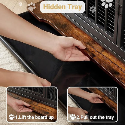 75'' Double Dog Crate Furniture for 2 Large Dogs, Heavy Duty Dog Crate, Furniture Style Dog Crate End Table, Wood Crates for Dogs Kennel Indoor, Decorative Dog Crate with Double Door, Brown