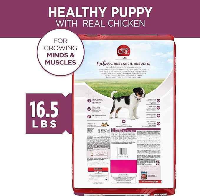 Purina ONE Plus Healthy Puppy Formula High Protein Natural Dry Puppy Food with Added Vitamins, Minerals and Nutrients - 16.5 lb. Bag