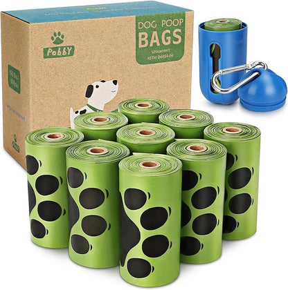 Dog Poop Bags Rolls, Poop Bags for Dogs, Dog Poop Bag Holder for Leash, 150 Count with 1 Pack Dispenser, Dog Bags for Poop, Unscented 10 Refill Rolls, 9" X 13" Thick Dog Waste Bags by PobbY