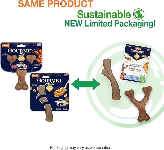 Nylabone Gourmet Style Strong Dog Chew Toy Bundle Bacon & Peanut Butter Small/Regular (2 Count)