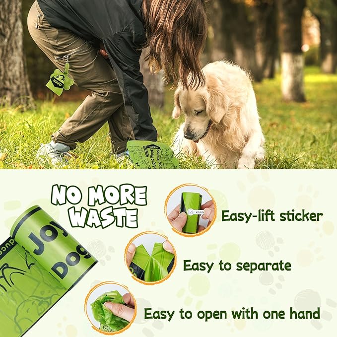 KIPRITII Strong-Endurance Dog Poop Bag Set with Dispenser & Leash Clip, Thick Waste Poop Bags for Puppy/Small/Medium/Large Dog & Cat
