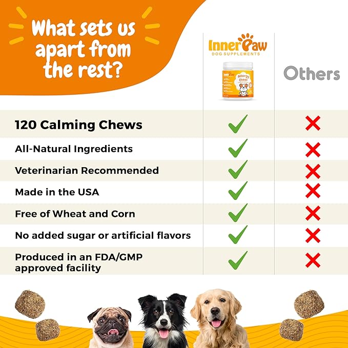 Dog Allergy Chews – 120 Soft Chews for Dog Allergy Relief – Natural Vegetable Flavor Allergy Immune Supplement for Dogs – Soothing and Calming Dog Treats