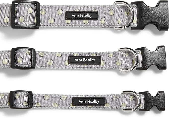 Vera Bradley Women's Recycled Lighten Up Water-repellent Adjustable Pet Collar, Tennis Ball Dots, Large