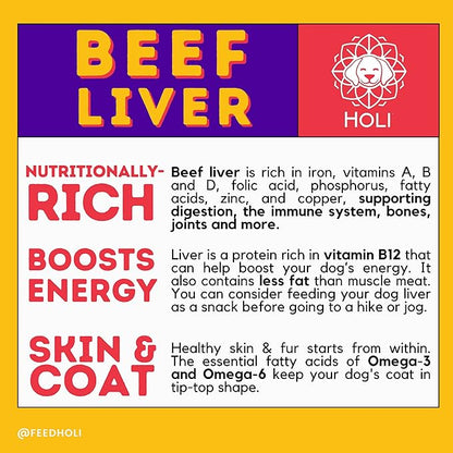 HOLI Beef Liver Dog Food Topper - Single Ingredient, Human-Grade - Freeze Dried Protein and Flavor Enhancer for Picky Dogs – Grain Free – 100% All Natural - 8oz