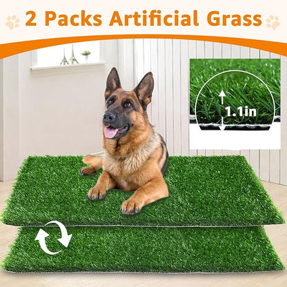 LOOBANI 41in x26.8in Large Dog Grass Porch Potty Tray, 2 Packs Replacement Artificial Grass Puppy Training Pads, Quickly Absorbency Portable Dog Patio Potty for Balcony Apartment Use