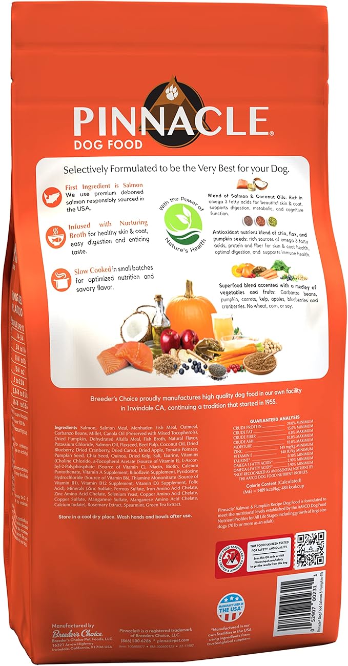 pinnacle pet Salmon & Pumpkin Dry Dog Food 4 lb, Infused with Broth
