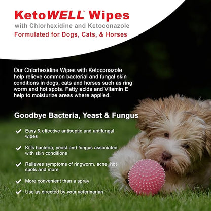 KetoWELL Topical Wipes with Ketoconazole for Dogs & Cats Medicated Pet Wipes - 50 Count