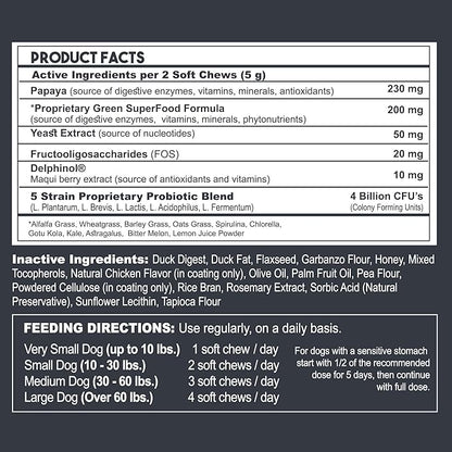 Probiotics for Dogs with Natural Digestive Enzymes ● 4 Bill CFUs/2 Soft Chews ● Dog Diarrhea Upset Stomach Yeast Gas Bad Breath Immunity Allergies Skin Itching Hot Spots ● 60 Count