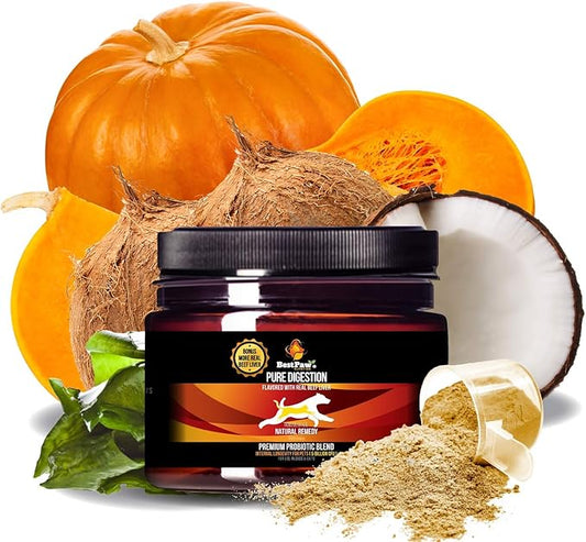 Probiotics for Dogs & Cats with Prebiotics & Digestive Enzymes Best for Gas Diarrhea UTI & Yeast Infection Relief Grain Free Powder Supplement Organic Coconut Oil Pumpkin & Turmeric Made in The USA