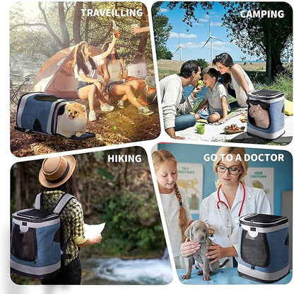 JESPET & GOOPAWS Pet Backpack Carrier for Small Dog, Puppy, Soft Carrier Backpack Ideal for Traveling, Hiking, Walking and Outdoor Activities with Family (Blue Grey)