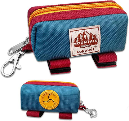 Dog Poop Bag Holder Zippered Pouch, Portable Dog Poop Bag Dispenser with 1 Metal Clip, Fashion Color Matching Canvas Waste Bag Holder for Leashes