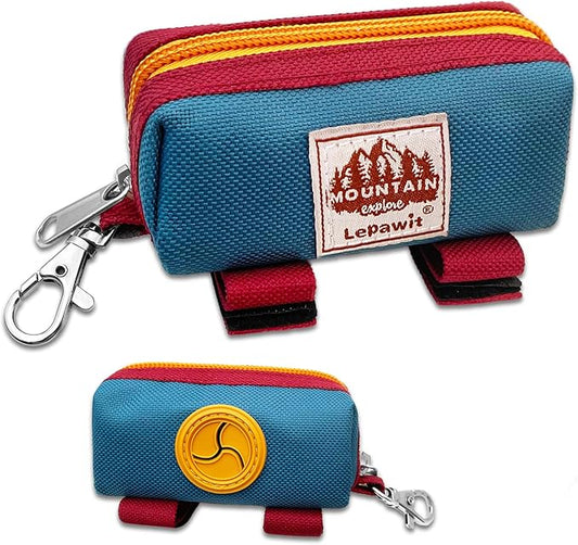 Dog Poop Bag Holder Zippered Pouch, Portable Dog Poop Bag Dispenser with 1 Metal Clip, Fashion Color Matching Canvas Waste Bag Holder for Leashes