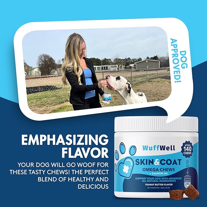 Omega 3 for Dogs with Salmon Oil 140ct - Dog Skin and Coat Supplement - Allergy and Itch Relief - Fish Oil for Dogs Chews - Dog Anti Shedding Supplement - Dry Skin Treatment - Made in USA