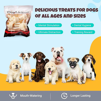 Natural Rawhide Bones for Dogs, Long Lasting Dog Chews, White Knotted Bones Chew Treats 6”-7” (Pack of 5) (50860)