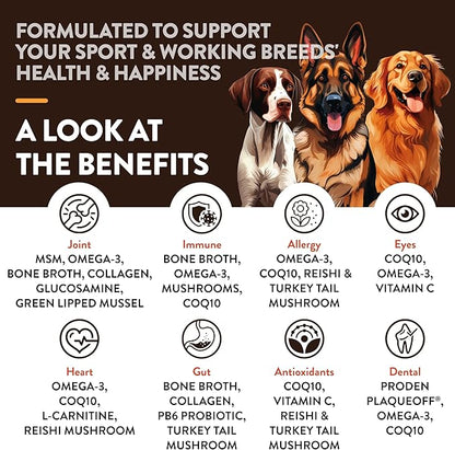 NaturVet Sport Breed Supplement- for Joint Support, Digestion, Skin, Coat Care- Dog Multivitamins with Minerals, Omegas, PlaqueOff- Wheat-Free Vitamins for Dogs- Sport and Working Breed- 50 Soft Chews