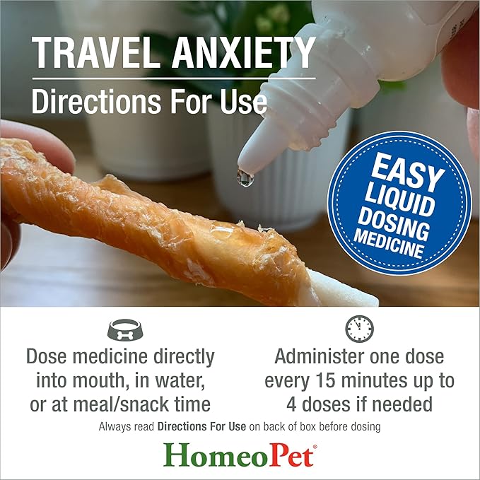 HomeoPet Travel Anxiety, Calming Relief for Dogs, Cats, and Other Small Animals, 15 Milliliters