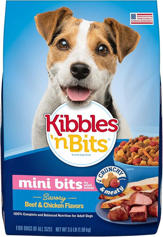 Kibbles 'N Bits Savory Beef & Chicken Flavors Small Breed Mini Bits Dry Dog Food, 3.5 Pound Bag (Pack of 4)