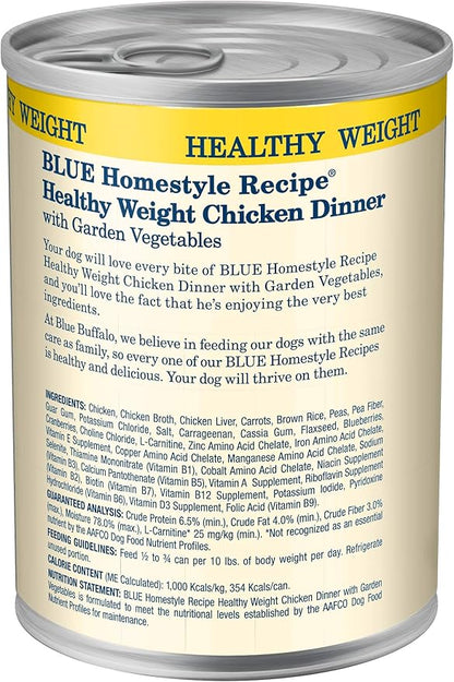Blue Buffalo Homestyle Recipe Natural Adult Healthy Weight Wet Dog Food, Chicken 12.5-oz can (Pack of 12)