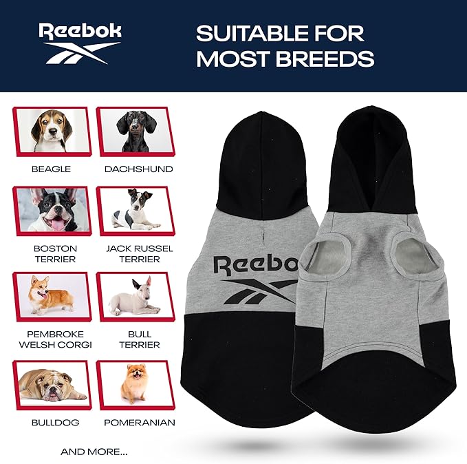 Reebok Dog Hoodie – Fleece Dog Sweater with Leash Hole, Cold Winter Dog Sweatshirt for Small Medium and Large Dogs, Premium Dog Fall Sweater Pullover Hoodie, Cozy Warm Perfect Dog Christmas Outfit