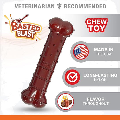 Nylabone Power Chew Classic Bone Chew Toy for Dogs, Durable Dog Toys for Aggressive Chewers, Basted Blast Bacon & Steak Flavor, Medium/Wolf (1 Count)