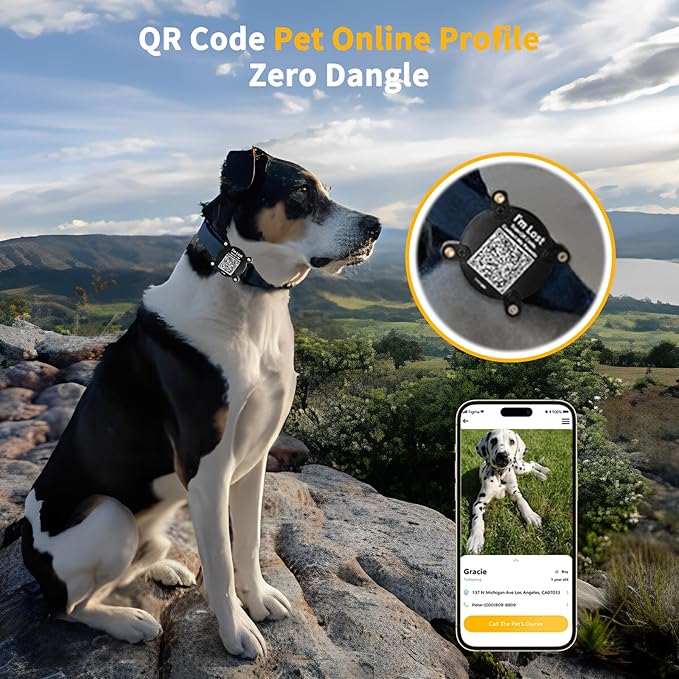 Dog Collar Airtag Holder with QR Code Dog Tag, Dog Airtag Holder with 100% Waterproof for Dog and Cat,Ultra Durable Pet Airtag Holder with Dog Name Tags Personalized for Most Widths Of Collars (Black)
