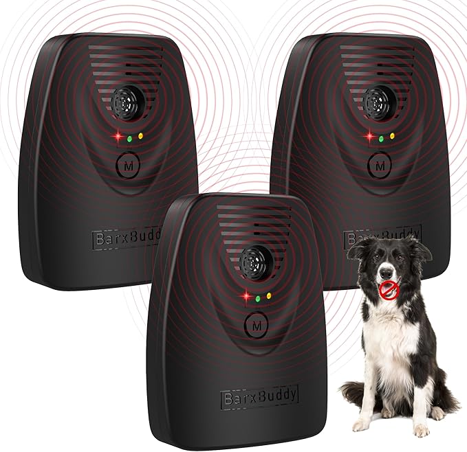 BarxBuddy [3-Pack] BarkShield Home Anti Barking Device, 66ft Long Range Ultrasonic, Waterproof Dog Bark Deterrent Box for Indoor/Outdoor Use, Safe Bark Collar Alternative Dog Training & Behavior Aid