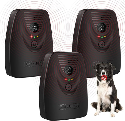 BarxBuddy [3-Pack] BarkShield Home Anti Barking Device, 66ft Long Range Ultrasonic, Waterproof Dog Bark Deterrent Box for Indoor/Outdoor Use, Safe Bark Collar Alternative Dog Training & Behavior Aid