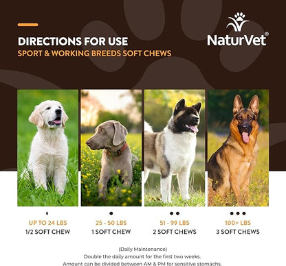 NaturVet Sport Breed Supplement- for Joint Support, Digestion, Skin, Coat Care- Dog Multivitamins with Minerals, Omegas, PlaqueOff- Wheat-Free Vitamins for Dogs- Sport and Working Breed- 50 Soft Chews