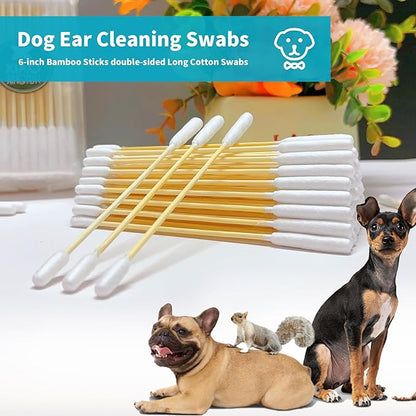 6 Inch Long Cotton Swabs for Dogs - Professional Large Cotton Swabs with Bamboo Handle - Double Sided Big Cotton Swabs - Specially Designed Ear Swabs for Dog Ear Cleaning 100pcs