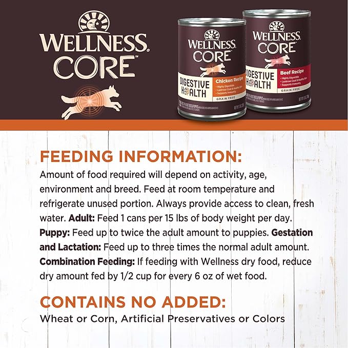 Wellness CORE Digestive Health Chicken & Beef Pate Variety Pack Grain Free Wet Dog Food, 13 Ounce Can (Pack of 6)