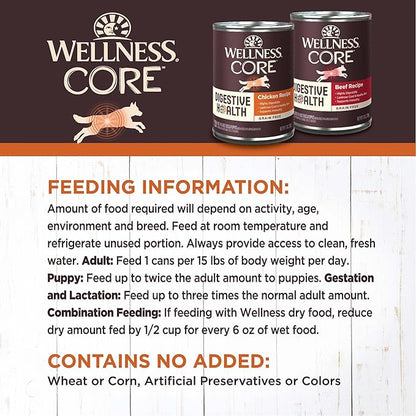 Wellness CORE Digestive Health Chicken & Beef Pate Variety Pack Grain Free Wet Dog Food, 13 Ounce Can (Pack of 6)