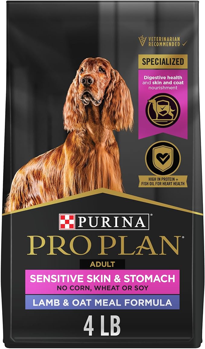 Purina Pro Plan Sensitive Skin and Sensitive Stomach Dog Food with Probiotics for Dogs, Lamb & Oat Meal Formula - 4 lb. Bag
