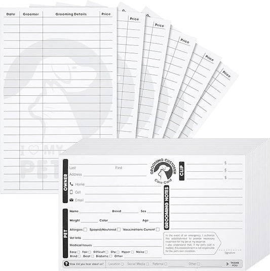 Juvale 100-Pack Pet Grooming Cards, Customer Information Cards, Cat or Dog Grooming Client Cards and Contact Profile Extender, Pet Info Record Cards for Groomers (8x5 in)